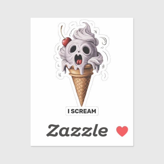 Sticker "I Scream" Funny Ghost Chef Halloween Ice Cream St (Feuille)