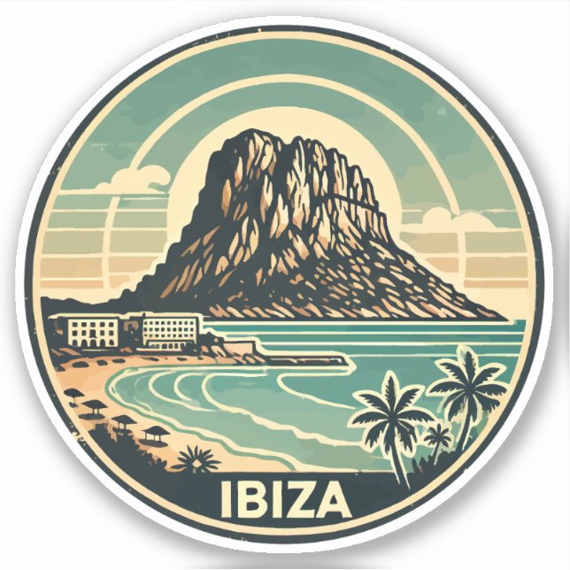 Sticker Ibiza Espagne Rocher d'Es Vedra Travel Art Badge (Devant)