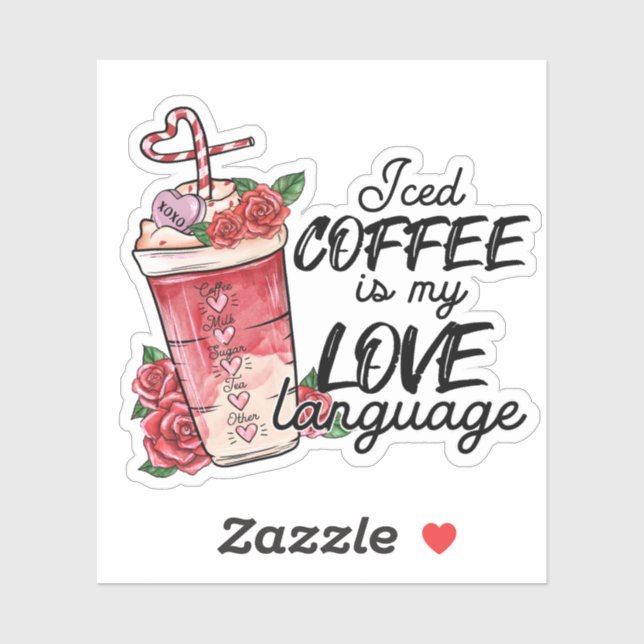 Sticker Iced Coffee Love Langue rose Rouge Saint Valentin (Feuille)