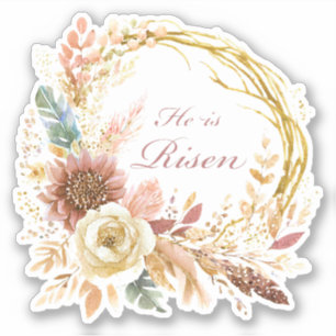 Sticker Il est ressuscité couronne florale bohème Pâques