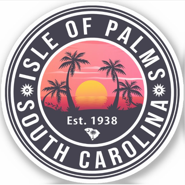Sticker Île de Palms Caroline du Sud Retro Sunset Souvenir (Devant)