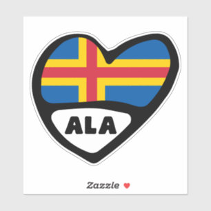 Sticker Îles Åland Code du pays Indicateur Coeur, ALA