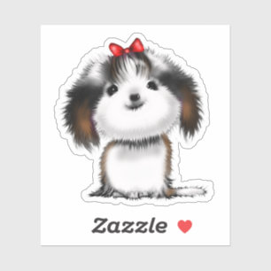 Sticker Illustration Animée de Little Shih-tzu Puppy