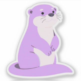 Sticker Illustration d'animal Kawaii loutre lavande mignon