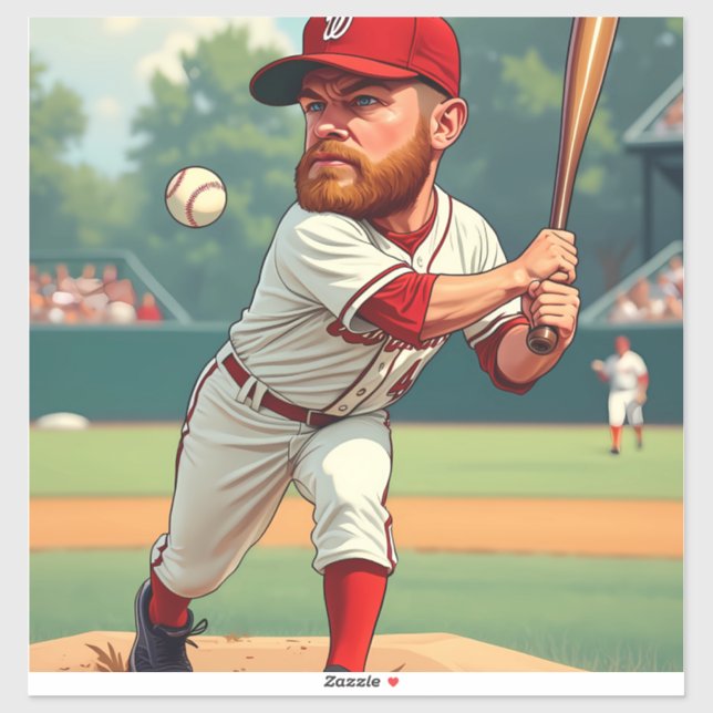 Sticker ''Illustration de caricature du baseball américain (Feuille)