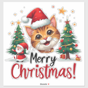 Sticker Illustration de chat avec un chapeau de Père Noël 