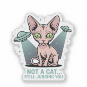 Sticker Illustration de chat Sphynx OVNI Alien Humour