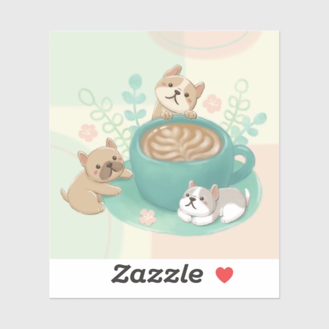 Sticker Illustration de chiens et de cafés mignons (Feuille)
