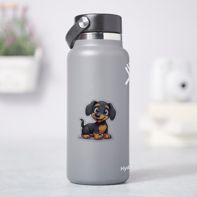 Sticker Illustration de chiot teckel Kawaii souriant (HydroFlask)