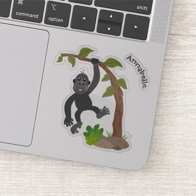 Sticker Illustration de dessin animé de bébé gorille heure (Détail)