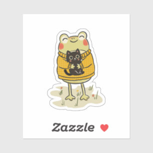 Sticker Illustration de grenouille et de chat noir Cottage