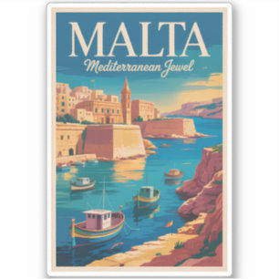 Sticker Illustration de la côte maltaise Art de voyage vin