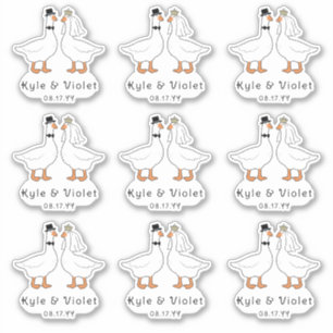 Sticker Illustration de mariés oie avec noms et date