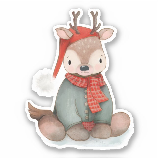 Sticker Illustration de Noël de mignons rennes (Devant)