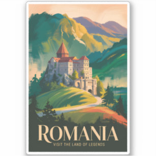 Sticker Illustration de paysage de château de Roumanie Art