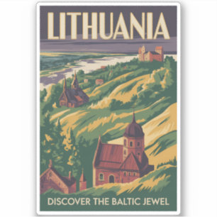 Sticker Illustration de paysage de Lituanie Art de voyage