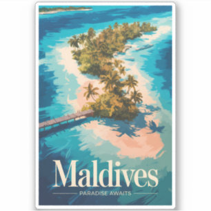 Sticker Illustration de paysage des Maldives Art de voyage