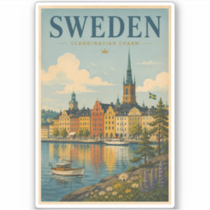 Sticker Illustration de paysage suédois Art de voyage vint