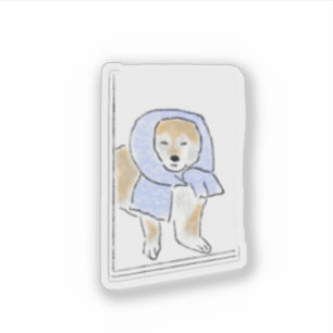 Sticker Illustration de Shiba Inu confortable avec une éch