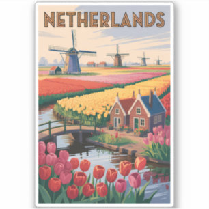 Sticker Illustration de tulipes des Pays-Bas Art de voyage