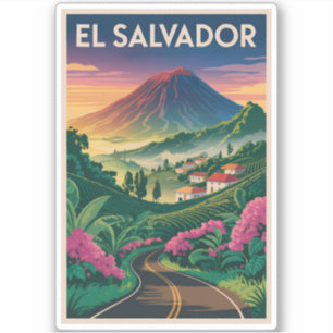 Sticker Illustration de volcan d'El Salvador Art de voyage
