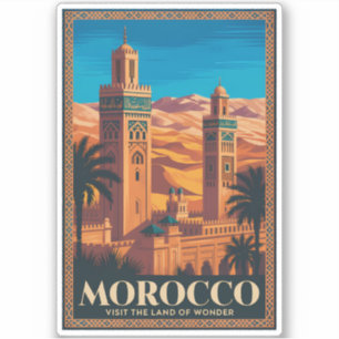 Sticker Illustration de voyage dans le désert marocain Art