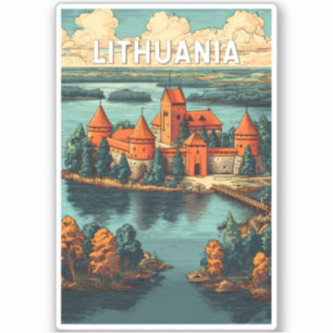 Sticker Illustration de voyage d'art vintage de Lituanie