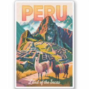 Sticker Illustration de voyage de Machu Picchu au Pérou Ar