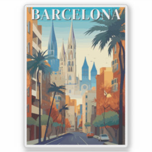 Sticker Illustration de voyage rétro à Barcelone