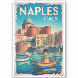 Sticker Illustration de voyage vintage de la baie de Naple