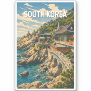 Sticker Illustration de voyage vintage sur la Corée du Sud
