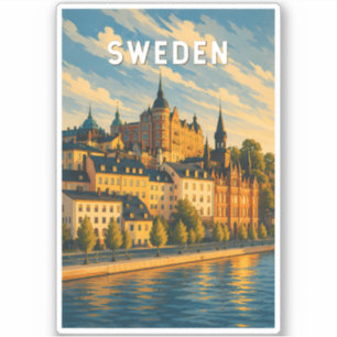 Sticker Illustration de voyage vintage sur la Suède