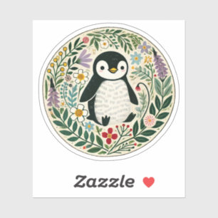 Sticker Illustration des amateurs de pingouins fleurs sauv