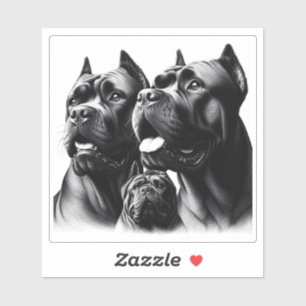 Sticker Illustration détaillée de trois chiens noirs au re