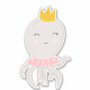 Sticker Illustration d'Octapus adorable avec couronne