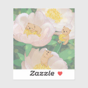 Sticker Illustration d'ours en peluche et de fleurs