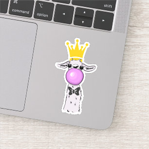 Sticker Illustration drôle de lama soufflant une bulle ros