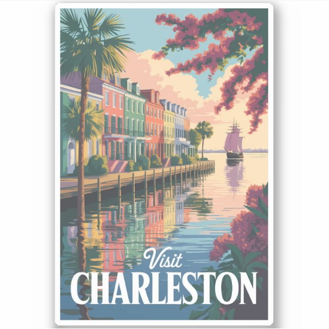 Sticker Illustration du front de mer de Charleston en Caro (Devant)