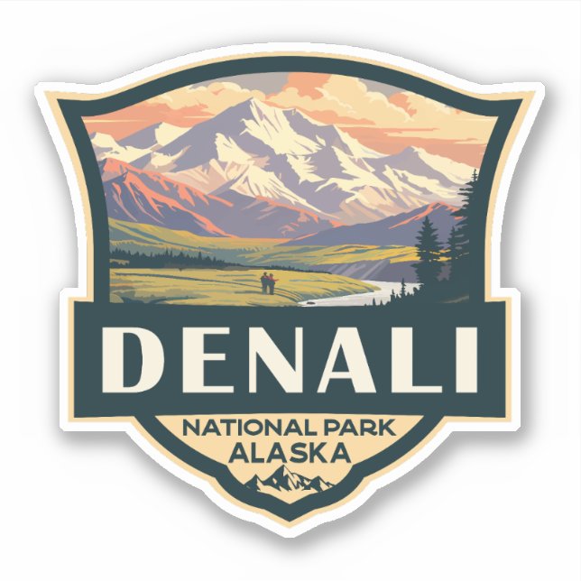 Sticker Illustration du parc national de Denali Voyage Vin (Devant)