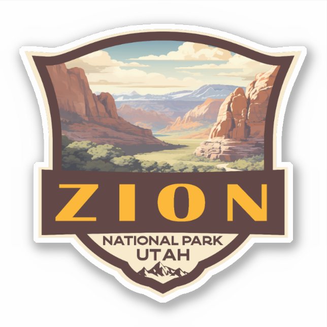 Sticker Illustration du parc national Zion Insigne rétro (Devant)