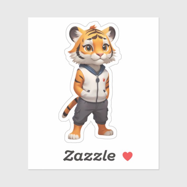 Sticker Illustration du tigre cool et adorable (Feuille)