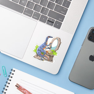 Sticker Illustration D'Un Iguanodon Mettant Sur Le Maquill
