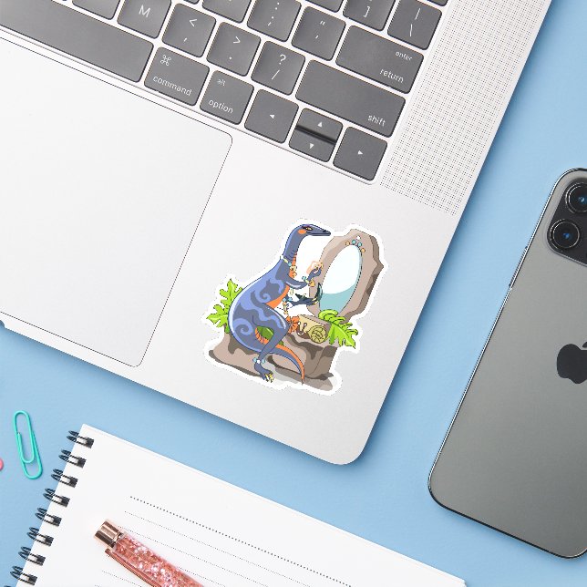 Sticker Illustration D'Un Iguanodon Mettant Sur Le Maquill (Ordinateur portable avec iPhone)