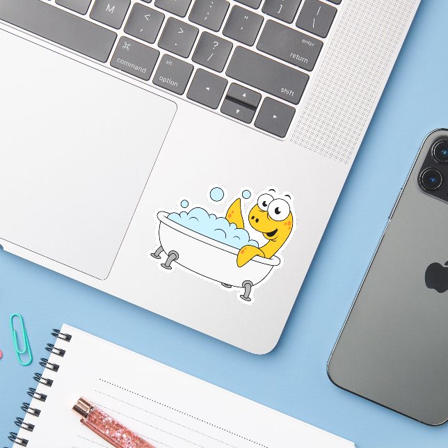 Sticker Illustration D'Un Monstre De Loch Ness De Bain. (Ordinateur portable avec iPhone)