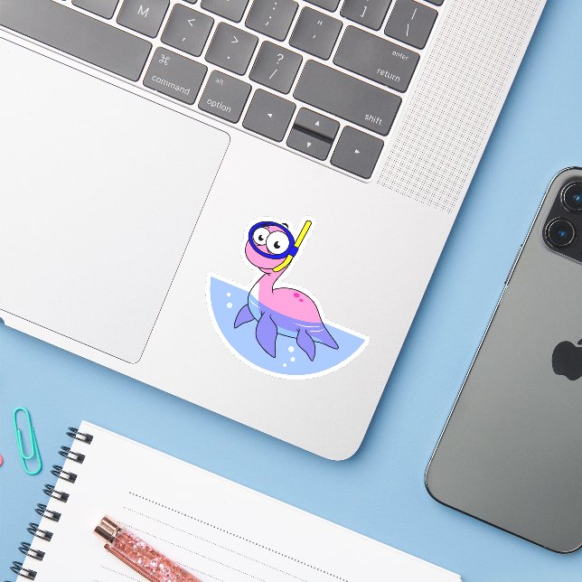 Sticker Illustration D'Un Monstre De Loch Ness De Snorkeli (Ordinateur portable avec iPhone)
