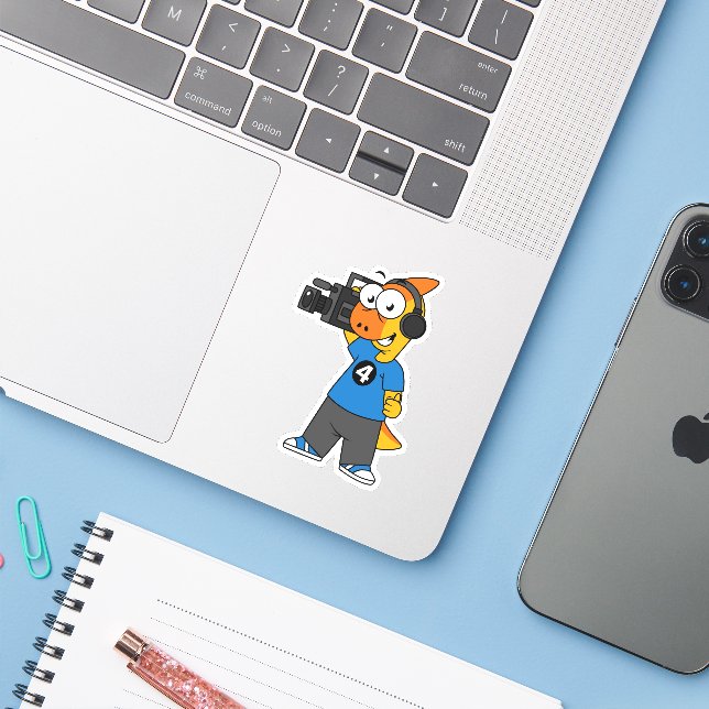 Sticker Illustration D'Un Opérateur De Caméra Parasaurolop (Ordinateur portable avec iPhone)