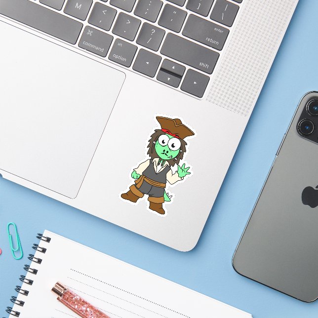 Sticker Illustration D'Un Pirate De Stegosaurus, Jack Spar (Ordinateur portable avec iPhone)