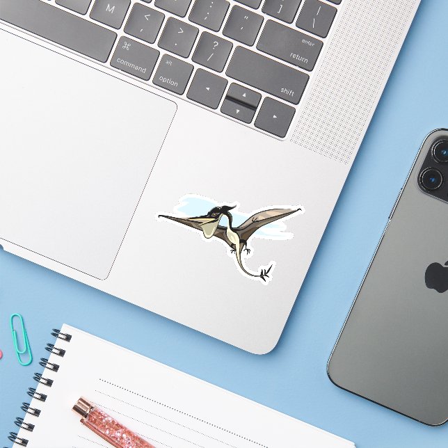 Sticker Illustration D'Un Pteranodon Dinosaure. (Ordinateur portable avec iPhone)