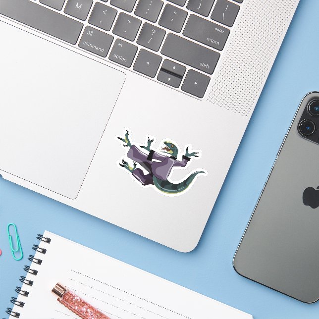 Sticker Illustration D'Un Rapteur Qui Fait Du Karaté. (Ordinateur portable avec iPhone)