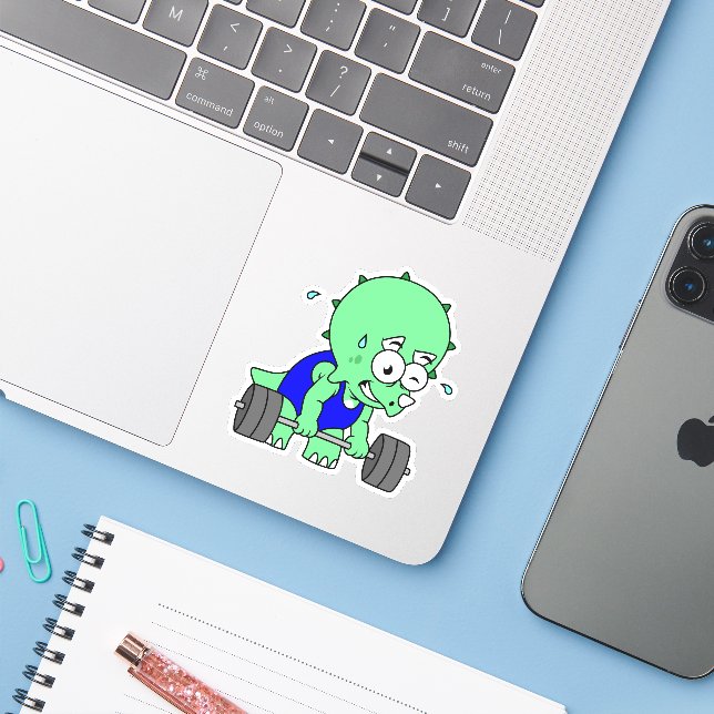 Sticker Illustration D'Un Tricératops Poids De Levage. (Ordinateur portable avec iPhone)